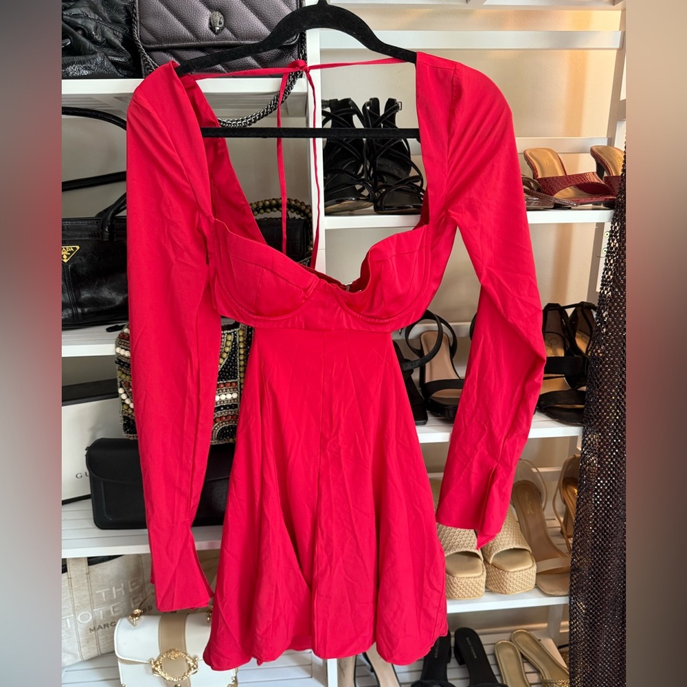 NWT Oh Polly Vibrant Red Long Sleeve Open Back Dress